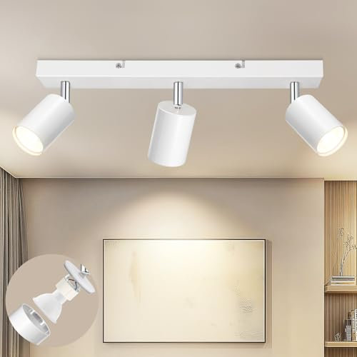 Dehobo Plafonnier LED Orientables 3 Spots GU10, Spots de Plafond Moderne Cuisine Éclairage de Plafond Luminaire, Aluminium Applique Murale Blanc pour Salon Chambre (Sans Ampoule)