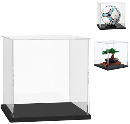 DuvinDD Acrylic Display Case for LEGO Botanicals Bonsai Tree 10281 for LEGO Editions Football Toy 43019,Clear Acrylic Display Box for Collectibles Dustproof Protection Showcase(25x25x25cm,Black Base)
