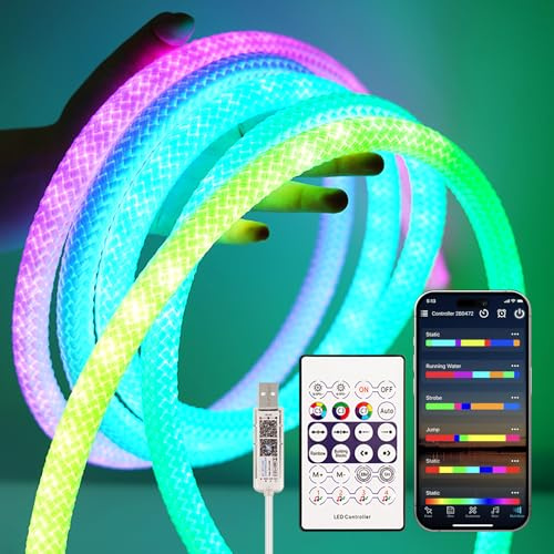 Neon LED Strip 3 m, 360 Grad Rund RGB+IC LED Schlauch 5V, IP65 Wasserdicht Neon LED Band 50LEDs/M, für DIY Innen Aussen Deko(Der USB-Anschluss ist nicht wasserdicht)