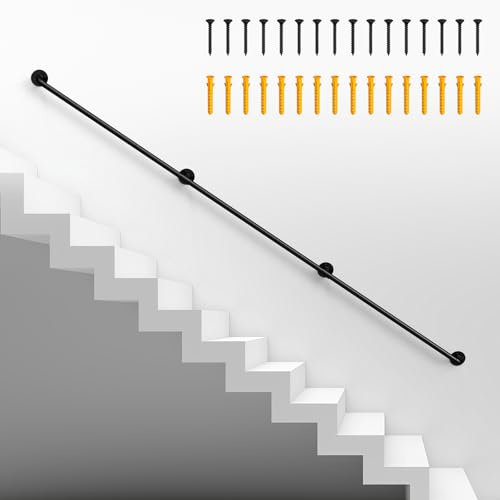 MOOACE Handrails for Stairs, Couleeur 3M Stair Handrail for Indoor Outdoor,Galvanized Pipe Handrail for Wall Mounted Stairs