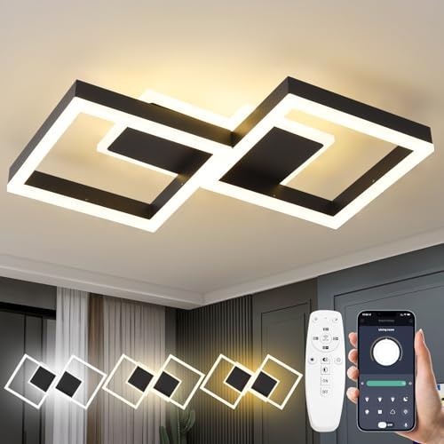 MYCUL Plafonnier LED,Lampe de plafond Dimmable Luminaire Chambre avec Telecommande APP,éclairage de Plafond 3000K-6000K,Luminaires Intérieu Moderne 32W Pour Salon Bureau Cuisine Couloir,Noir