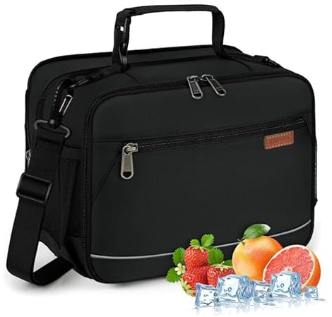 RAINSMORE Insulated Lunch Bag for Women Men Cool Bag Leakproof Water-Resistant Cooler Picnic Bag for Adults Work Commuting School Travel Office Black