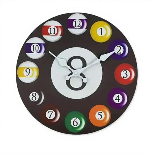 Baoblaze Wanduhr zum Aufhängen, kreisförmige Billard-Themenkollektion, Holzrahmen, stabile Wanddekoration für Flur, Wohnzimmer, Schlafzimmer, Wohnheim, 10 Inch