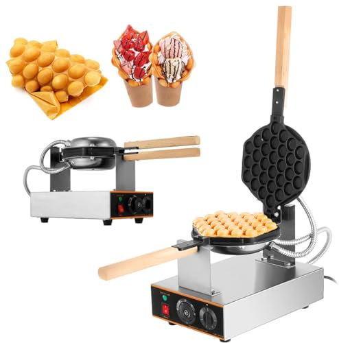 Bubble Waffle Maker, 1400W Electric Puff Iron, Adjustable Temperature 50-250℃, Stainless Steel, Timer 0-5Min, Ideal for Restaurants and Homes