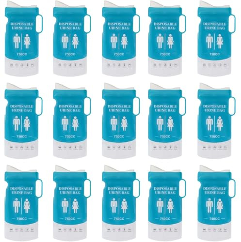 KIXINY Packung mit 15 tragbaren Urinbeuteln 750ml mit Griff für Männer und Frauen Reiseurinal Ideal für Camping Wandern und Notfälle Auslaufsichere Dichtung Absorbierende Pad Reisetoilette