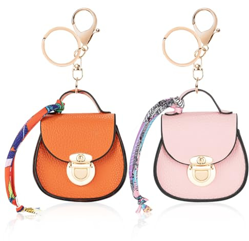 Likesing Mini Münzbörse Geldbörse, 2 Stück Kleines Portemonnaie Damen, wasserdichte PU Leder Mini Schlüsseletui Schlüsselanhänger Geldbeutel für Frauen Mädchen Kinder Rosa und Orange