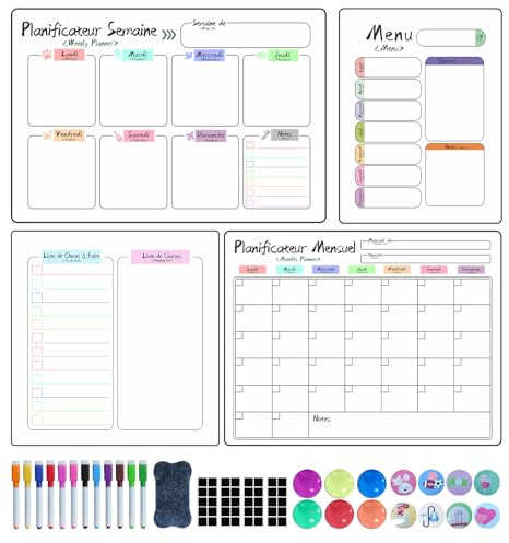 Prelisee 4 Pièces Calendrier Magnetique Frigo, Planificateurs Mensuels