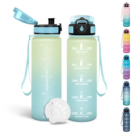 Motswedi Gourde Enfant, 500 ml Sans BPA, Gourde Anti Fuite, avec Marqueur de Temps, Bouteille d'eau, Anti-Fuite, Bouteille pour École, Fitness, Sport, Yoga, Randonnée - Givre&ciel