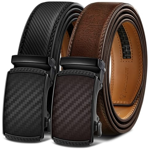 BULLIANT Gürtel Herren 2er, Automatik Ledergürtel 35mm,Größe Angepasst | Herren Ratschengürtel für Business&Anzug,Lochloser Gürtel