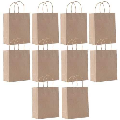 SHUBEIEUMI Lot de 10 Sacs Cadeaux en Kraft Avec Poignées, 21x15x8 cm Petite Taille Sacs en Papier pour Anniversaires, Mariages, Marron