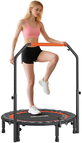 HOMCOM Trampoline de Fitness Gymnastique Trampoline Adulte avec poignée réglable, Pliable, 6 Pieds, 28 Ressorts Ø 102 cm, Noir Rouge