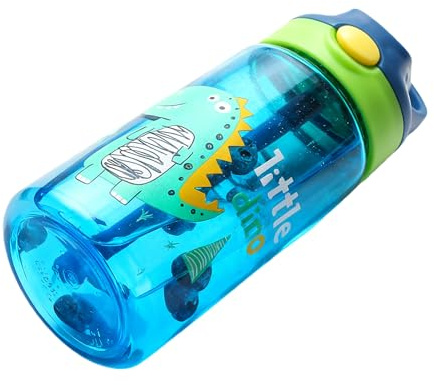 Plyisty Bottiglia D'acqua per Bambini con Simpatici Dinosauri con Coperchio in Cannuccia per Bere con una Sola Mano, Materiale PP Sicuro per Uso Alimentare per Bambini Bottiglia da 7,1 X 3,0 Pollici
