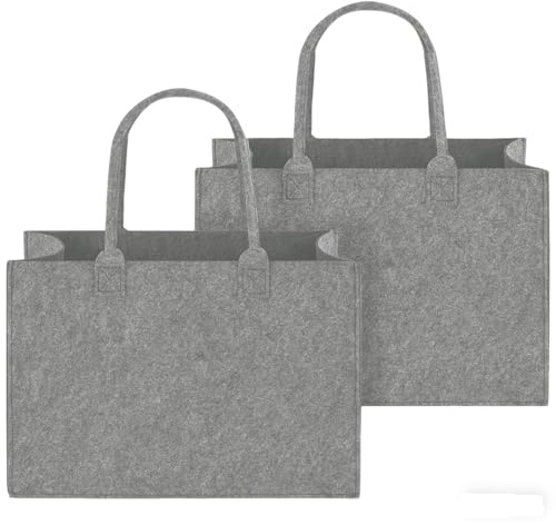 Fhtase 2 Stück Filztasche Einkaufstasche, 40 * 30 * 20 cm Filztasche Shopper, Filz faltbar Tragetasche für Outdoor Trips, Picknick, Einkaufen Außen