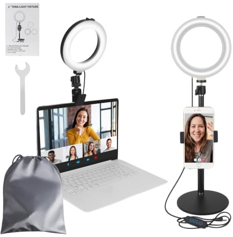 TTOPBAO 1 Ring Light da Tavolo 6 pollici LED con Treppiede Regolabile, Ring Light Telefono e Laptop, 3 Colori, 10 Livelli, Luce Selfie per Telefono, Luce per Foto, Video, Zoom, Streaming, TikTok