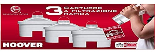 Hoover Kit Filtri Acqua per Caraffe, 3 Cartucce Doppio Flusso a Filtrazione Rapida, 3 Mesi di Copertura Totale