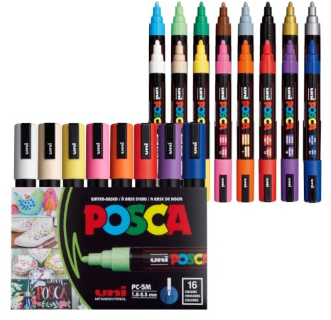POSCA - Acrylmarker PC-5M 16er Set 1,8-2,5 mm Rundspitze | 16 Marker, wasserbasierte Pigmenttinte, hohe Deckkraft, für nahezu alle Oberflächen, austauschbare Spitze