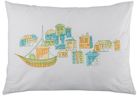 HOMESCAPES - Coussin déco déhoussable en Coton Blanc brodé Multicolore - 30 x 40 cm