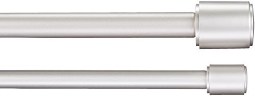 Amazon Basics Extendable Double Window Curtain Pole with Cap Finials - 19mm Diameter, 183-366cm, Nickel