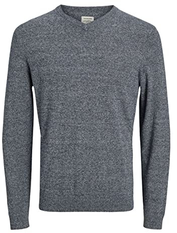 Jack & Jones Jjebasic Knit V-Neck Noos suéter, Gris (Navy Blazer Detail: Twisted with Jet Stream), X-Small para Hombre