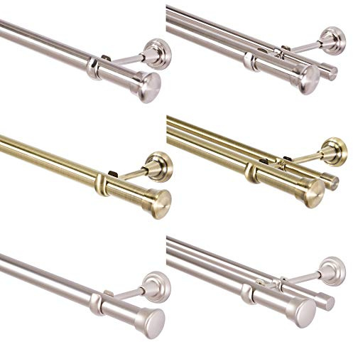 Barra de cortina de 25 mm, de dos vías, acero inoxidable, cromo mate, oro envejecido, 120 – 600 cm, alta calidad (oro antiguo, 2 vías, 160 cm)