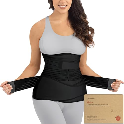 KeaBabies Envoltura De Recuperación De Apoyo del Vientre Posparto 3 en 1 - Banda De Vientre para Posnatal, Embarazo, Maternidad - Fajas para Mujeres Body Shaper (Midnight Black, M/L)