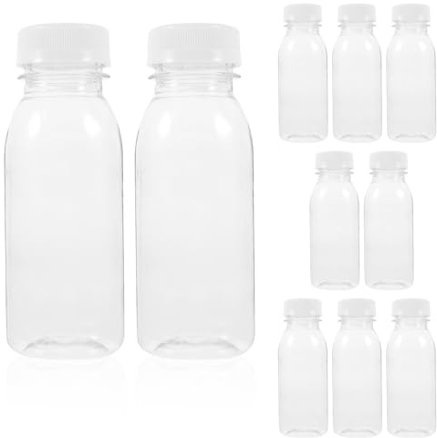 Angoily Lot de 10 Bouteilles De Lait en Plastique Transparent 200 ML Réutilisables pour Conservation De Boissons Jus Yaourt Cuisine Maison