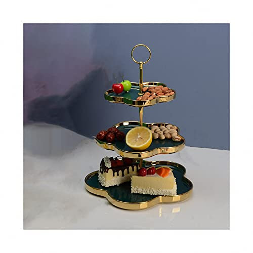 MAOTN 3 étages Assiette à gâteau, Support à ​étages Plats de Service céramique pouvant être chauffé à Haute température, utilisé pour Le thé de l'après-midi,Les Mariages,Green2,Size