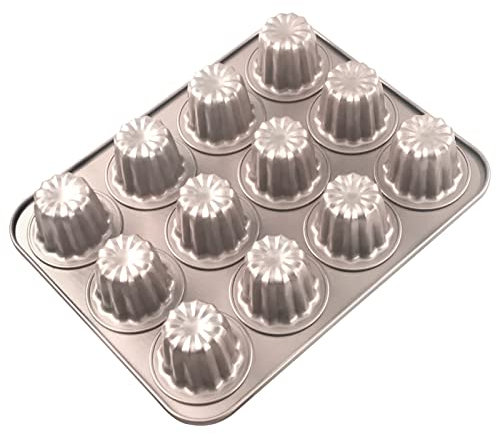 OGIBRIDI Caneles Mould Mini Cake Tins for Baking Cannele Mould Bordelaise Bakeware Non-Stick French Pastry Mold Muffin Tin Panna Cotta Moulds for Cannelé Cupcake Jelly Carbon Steel 12 Cavity