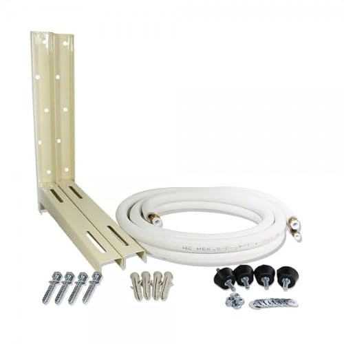 Kit instalación aire acondicionado, escuadras soporte compresor, tuberías de cobre aislado 5m 1/4 3/8, silentblock, tornillería.