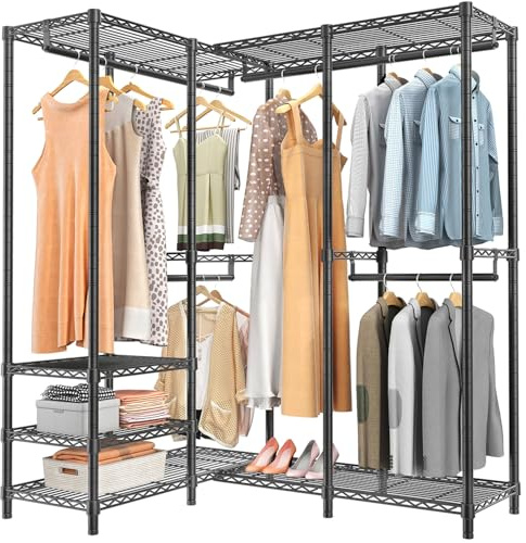 VIPEK L40 Corner Clothes Rack, Heavy Duty L-Shaped Freestanding Closet, Metal Clothing Rack, Corner Wardrobe for Hanging Clothes, 53.75 L x 38 W x 76.4 H, Load Capacity 1110 LB, Black