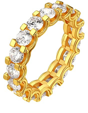 FindChic Ring Damen Gold Cubic Zirkonia Ring ais Kupfer Solitärring Diamant Ehering mit Stein Ewigkeitsringe Geschenk für Herren 5mm breit 65