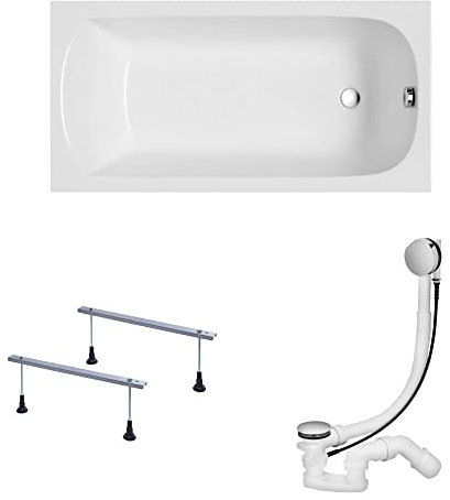 KOLMAN Badewanne CLASSIC Rechteck 170x70 ohne Verkleidung, Ablaufgarnitur und Füßen Komplettset 3in1 Premium Original Acryl Wanne Siphon