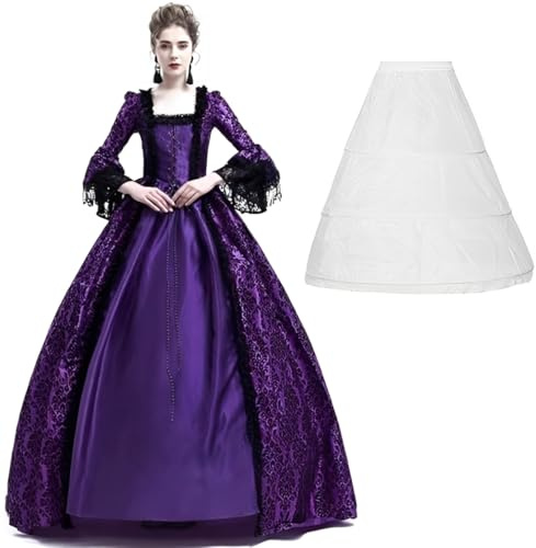 CAMDOM Vestidos Victorianos para Mujer,Vestido Vintage para Baile de Máscaras,Medieval Gótico Lolita Fiesta Vestido de Noche Disfraz de Cosplay Renacentista con Enagua