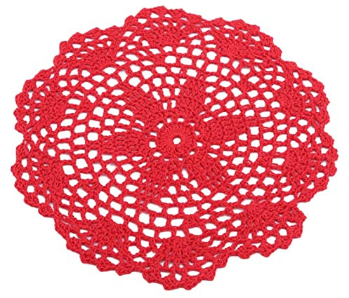 QXPDD Runde Untersetzer aus Baumwollmischung, Tischsets, handgehäkelte Deckchen, Florale Untersetzer, rutschfeste Geschirrunterlagen, Tischdekoration,Rot