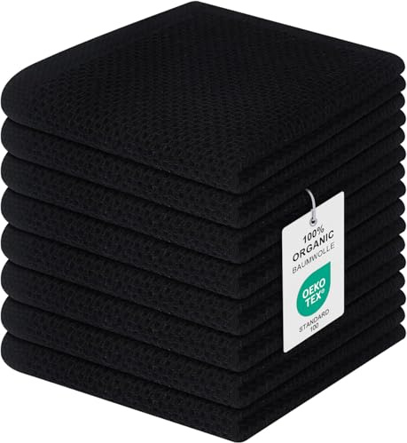 Moosfor Geschirrtücher 100% Baumwolle, 8er Set 30 x 30 cm, Weiche Geschirrhandtücher Küchenhandtücher Saugfähig Küchentücher Dicke Premium Geschirrtuch Spüllappen Putzlappen, Schwarz