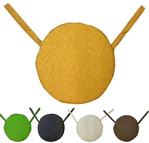 Home Tresor Cuscini Sedia Rotondo Con Lacci | Coprisedia Imbottiti Ø 40 cm. per Sedia e Sgabelli Cucina e Giardino da Interno o Esterno Sfoderabili con Cerniera (Yellow, 2)