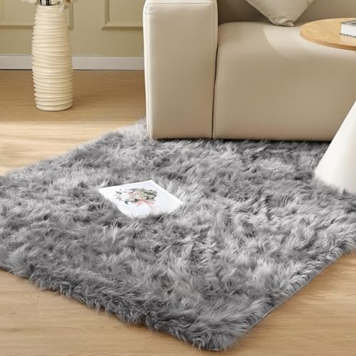 ORINOVA Tapis Gris Doux Fausse Fourrure 90x150 cm Moumoute Fille Ado Chambre Poil Long Fluffy Shaggy Salon