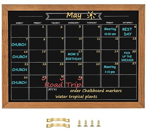 Umtiti Calendar Chalkboard, 10.6 * 14.6, Magnetic Surface Rustic Brown Solid Pine Wood Frame Chalk Board for Planning/School Timetable/Memo, Hanging Board for Office, School and Home(YLHB-QZ-2737)