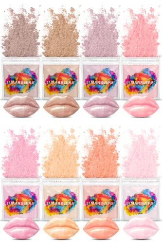 MARBLERS Lip Safe - Juego de colorantes de mica en polvo [Nudie 8 colores] | Cosmético | Pigmento de resina epoxi | tinte, no tóxico, vegano, libre de crueldad animal | Brillo de labios, uñas