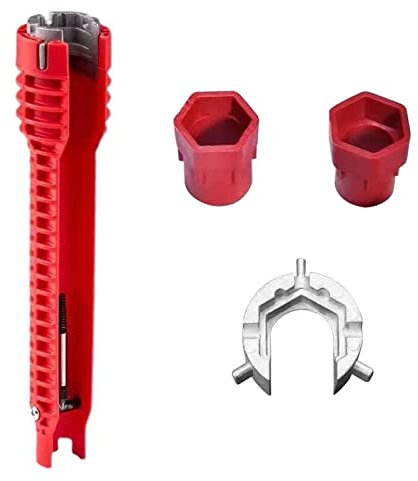 8 In 1 Multifunktional Wasserhahn Schlüssel, Spülenschlüssel Armaturenschlüssel, Standhahnmutterschlüssel, Wasserhahn Montagewerkzeug für Toiletten Spülbecken, Bad Wasserhahn, Küchen Sanitär(Rot)