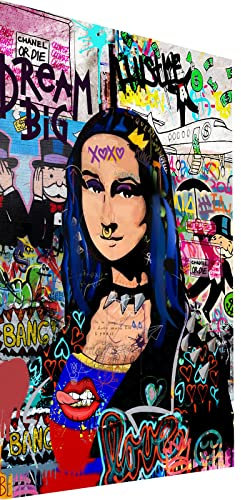 Magic Canvas Art Mona Lisa Graffiti Pop Art Leinwandbild 1- teilig Hochwertiger Kunstdruck Wandbilder – B8488, Material: Leinwand, Größe: 60x60 cm