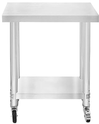 Gastro Edelstahl Arbeitstisch Vorbereitungstisch Küchentisch Zerlegetisch Flexibel Mobil 4 Rollen 2 Bremsen 4 anpassbaren Füßen Verstellbares unteres Regal 3 Positionen 160kg Kapazität 60 x 30 x 80cm