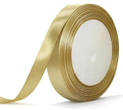 Bealif Cinta de satén dorada de 15 mm, cinta de tela dorada champán de 22 m, cinta de Navidad dorada para envolver regalos, lazos para el pelo, decoración de proyectos de costura