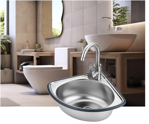 GOCHUSX Lavello Ad Angolo da Cucina, Vasca Singola in Acciaio Inossidabile 304, Lavabo A Parete, Lavabo Triangolare Lavelli per Lavamani Ad Angolo (Colore : Silver, Taglia : B2(34x34cm))