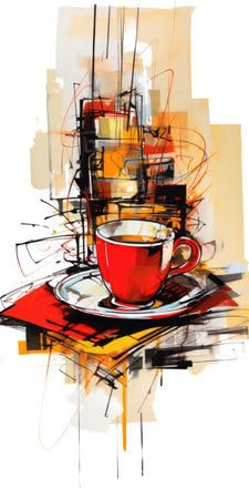 Acryl-Bild 60 x 120 cm: Tee, Kaffeetasse, abstrakte moderne Kunst, Malerei, Collage, Leinwand, Ausdruck, Illustration, Kunst, Poster, Tattoo-Design (212002625)