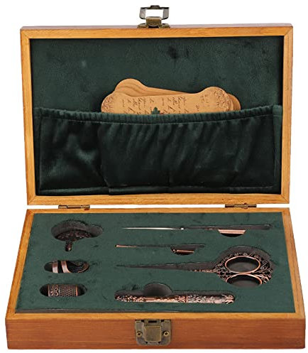 Nähscheren-Set, Vintage-Stickscheren-Set, Holz-Edelstahl-Nähkasten, Scheren-Set, multifunktionale Näh- und Stickwerkzeuge (Bronze)