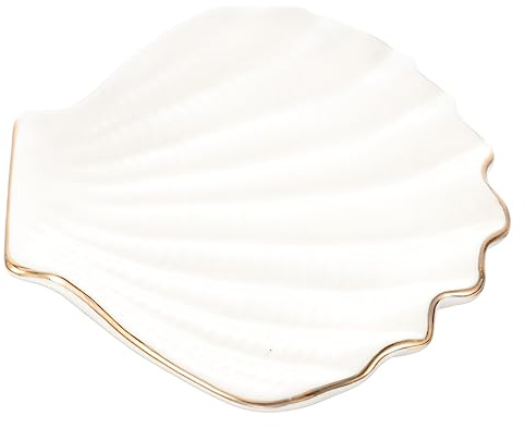 Generico Piastra Per Gioielli a Conchiglia Porta Anelli Di Conchiglia Squillo Piastra Portaoggetti Kit Per Piercing All'orecchio Vassoio Portagioie Ceramica Accessori Decorazioni Bianca