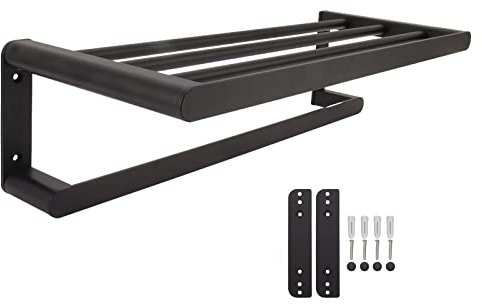 Portasciugamani da Bagno Mensola Per Montaggio a Parete Spazio Mensole Per Vasca da Bagno in Alluminio Portaoggetti Per Asciugamani Montaggio con Trapano Nero.(黑色-50 cm)