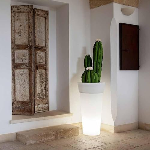 Macetero Luminoso Redondo Italy Maceta 70 cm con Luz LED RGB, Cable o batería (Cable Color Luz Blanca)