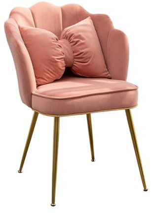 Generic Schminkstuhl for Make-up-Raum, Samt-Blütenblatt-Stuhl Mit Goldenen Metallbeinen, Gepolsterter Moderner Büro-Gästestuhl, Sessel, Blütenblatt-Make-up-Stuhl Mit Kissen Rosa
